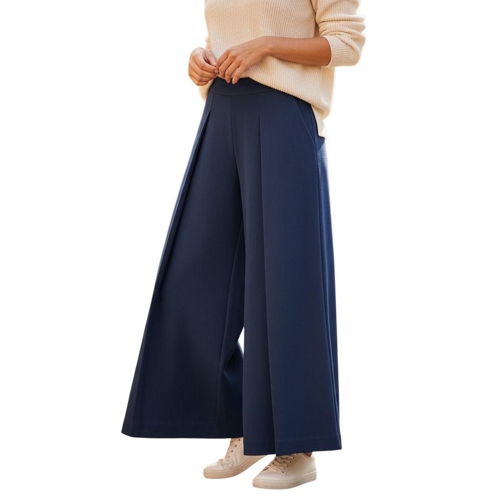 Trina Turk Esplanade Wide Leg Culotte Pants Navy Blue Size 8‎ NWT Pleated Front